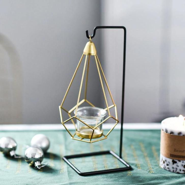 Geometric Iron Hanging Lantern Candle Holder or Vase