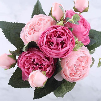 9-Piece Silk Faux Peonies Artificial Flowers