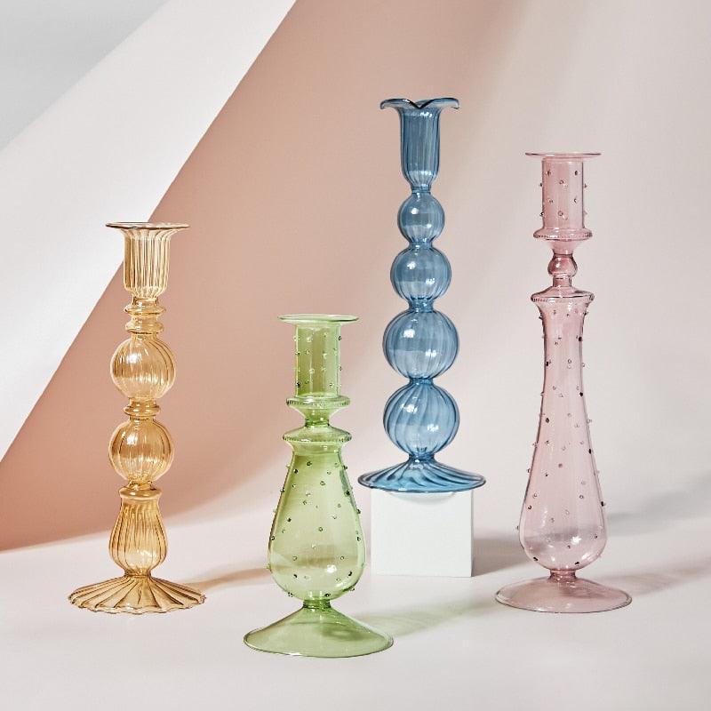 Fleur Pastel Glass Candlestick Holders